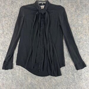 Diane Von Furstenburg Black Silk Blouse Size 2 Neck Tie Button Up